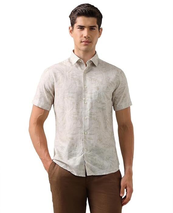 Association Men's Tropical Printed Cotton Linen Shirt