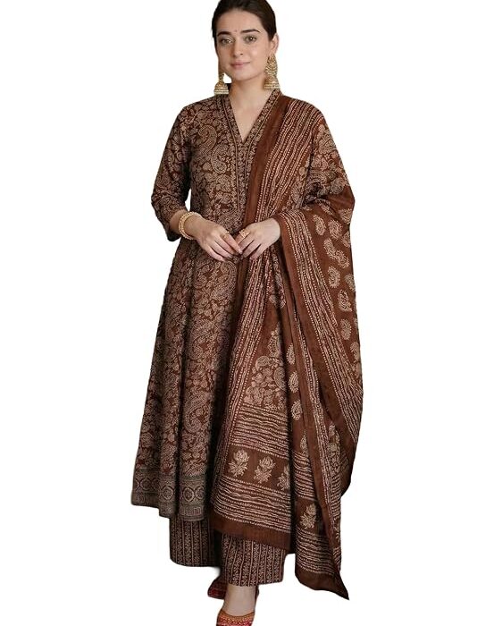 ANNI Designer Women Printed Anarkali Kurta Palazzo Dupatta Set