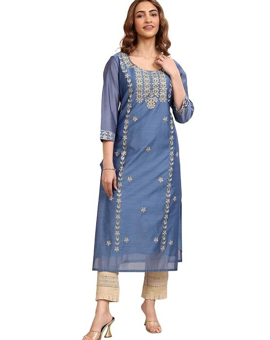Embroidered Chanderi Silk Straight Kurta