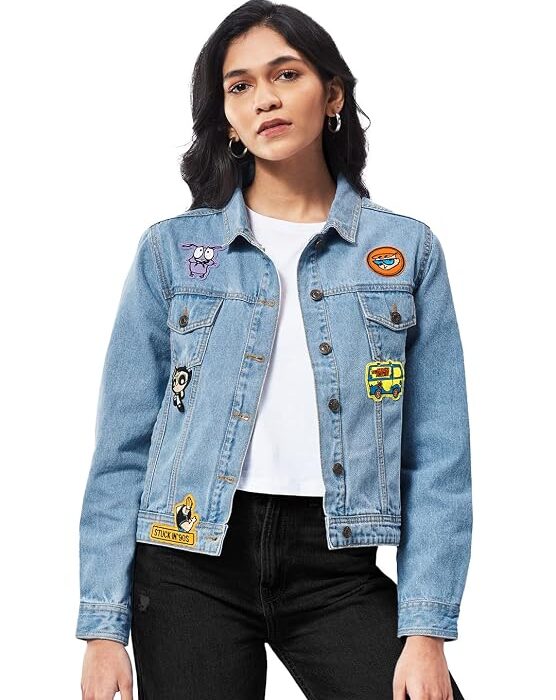 Stuck in 90's Blue Printed Denim Jackets