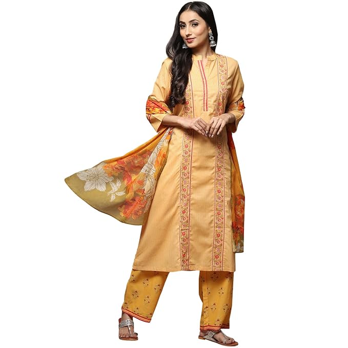 Women Cotton A Line Printed Suit Set