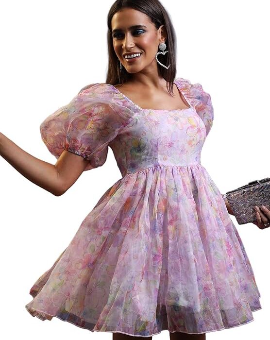Women's Short Sleeves Square Neck Printed Dresses