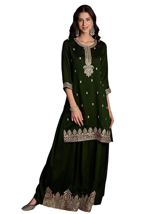 CHHAAP Green Vichitra Zari Sequence Embroidered Kurta with Palazzo