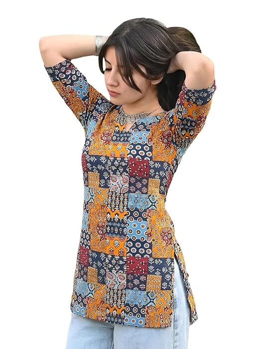 Pinkmint Women Printed Short Kurti Cotton Blend Tunic Top