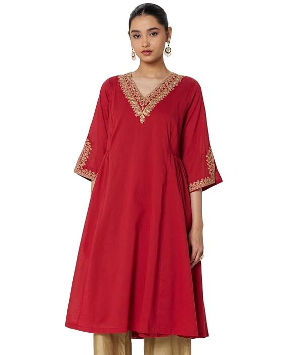 Women Cotton Regular Solid A-Line Kurta