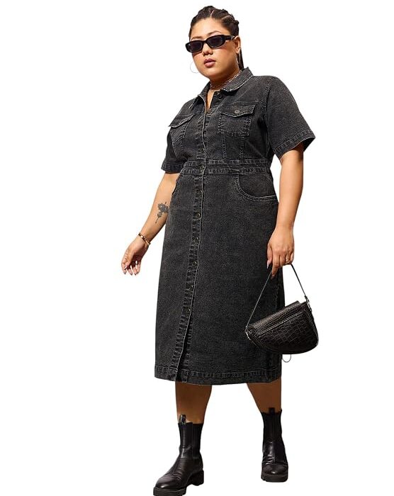 Curve Women Front Button Shirt Dress