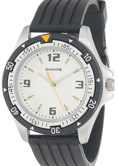 Quartz Analog White Dial Black Plastic Strap Watch