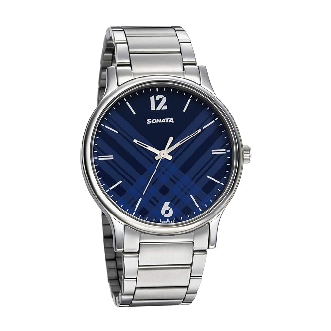 Smart Plaid Quartz Analog Blue Dial Silver Stainless Steel Strap Watch