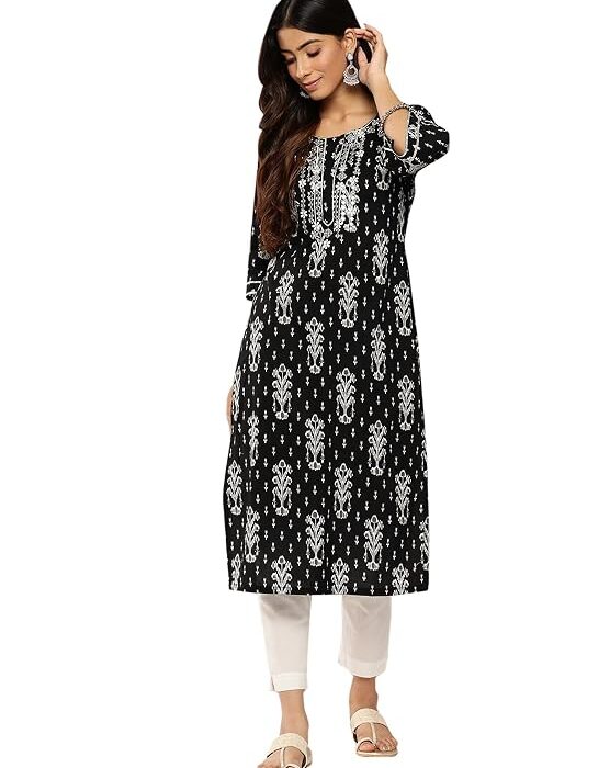 Womens Embroidered Cotton Straight Kurta for Women