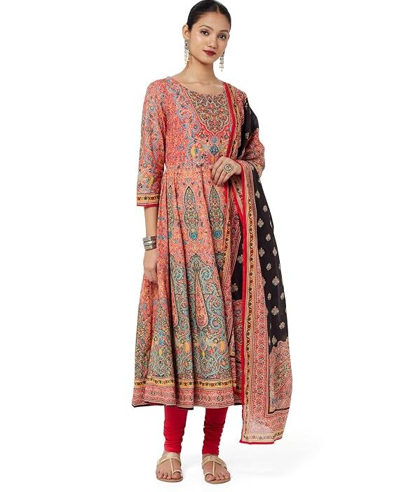 Women Cotton Anarkali Kurta Churidar Suit Set