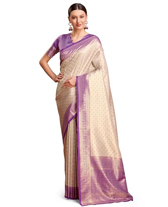 Monjolika Fashion Women's Kanjivaram Soft Silk Saree With Blouse Piece for Wedding