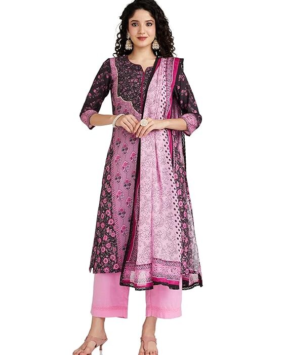 Women Cotton Straight Kurta Narrow Palazzo Suit Set