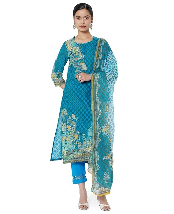Women Cotton Straight Kurta Slim Pants Suit Set